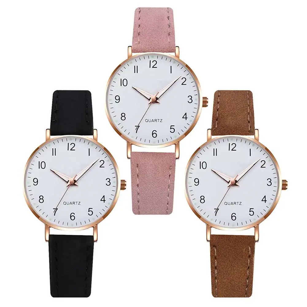 

Женские наручные часы с круглым циферблатом, светящимся в темноте, с кожаным ремешком, женские часы, повседневные модные часы, подарок на праздники и особых случаев