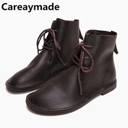 Careaymade-testa tonda in vera pelle fondo morbido e superficie comodi stivali corti da donna casual stivali singoli da uomo, taglia grande