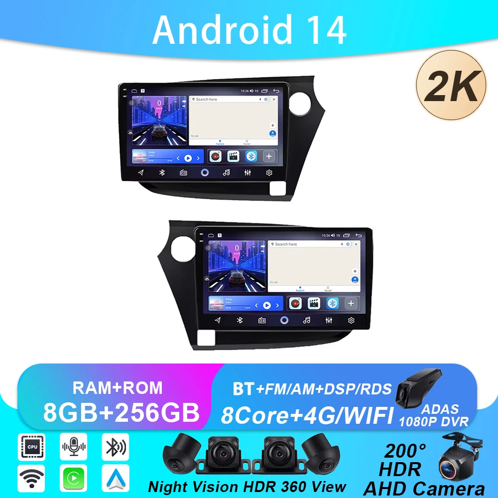 

4G For Honda Insight 2 2009-2014 2K Screen Android Auto Car Radio Multimedia Video Player GPS Navigation Carplay WIFI BT No 2din