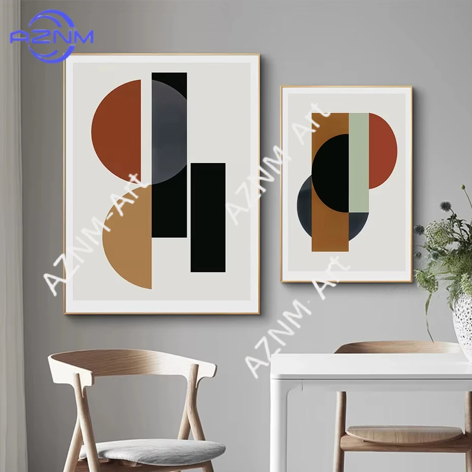 1/2 Stück Abstrakte Geometrische Formen Skandinavische Leinwandmalerei Nordische Wandkunst Bilder Poster Druck Innenraum Wohnkultur