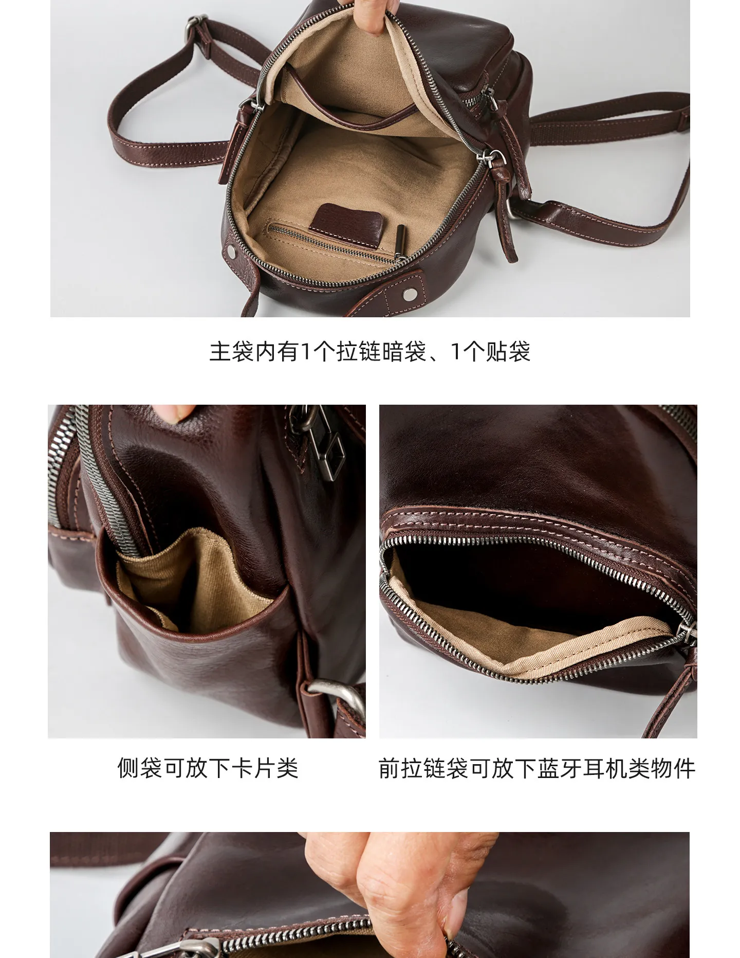 PNDME einfacher Vintage-Rucksack aus hochwertigem Echtleder für Damen, luxuriöser Wochenend-Reiserucksack, handgefertigte kleine Schultaschen aus Rindsleder. – Detail 3