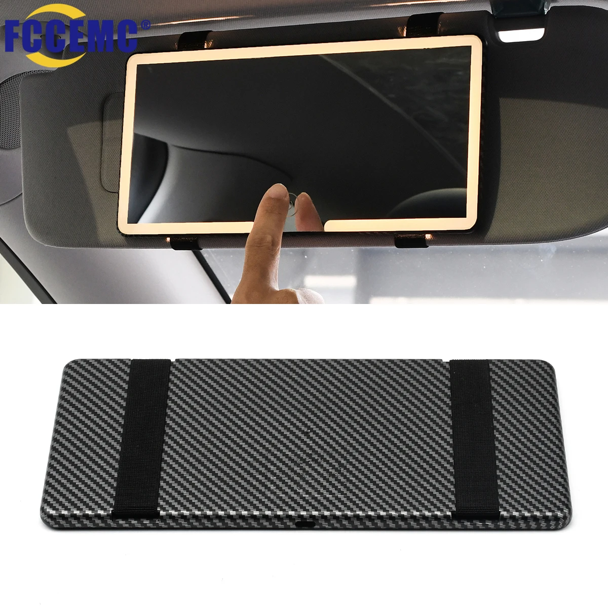 Car Interior Mirror Sun Visor Plate LED HD Makeup Mirror Carbon Fiber Pattern 3 Modes Fill Light Rechargeable Thin Vanity Mirror
