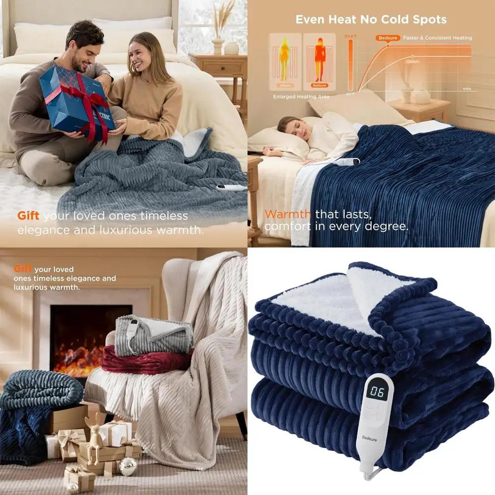 

Full Size Electric Blanket - 6 Heat Levels, 10 Timer Options, 8-Hour Auto-Off, Ideal for Grandma (72x84, Navy)