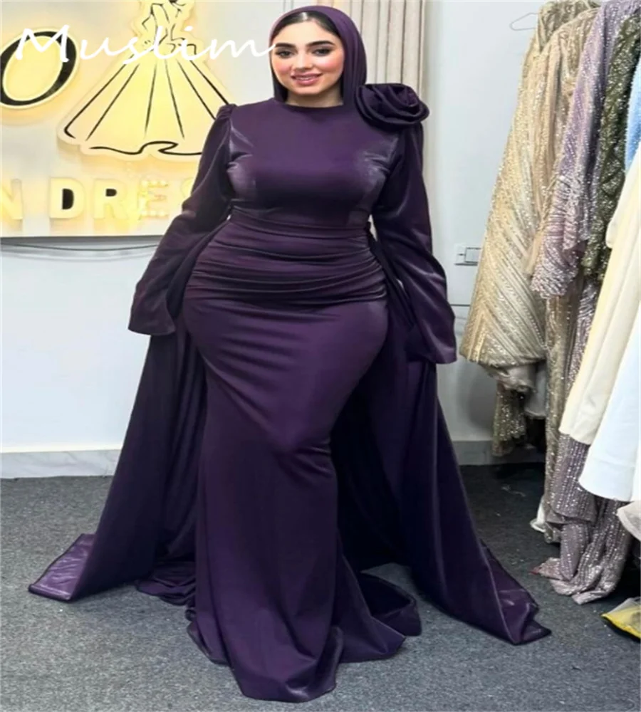 Elegante vestido de noite islâmico muçulmano com overskirt trem plus size sereia dubai abaya vestido de baile florais formal personalizado