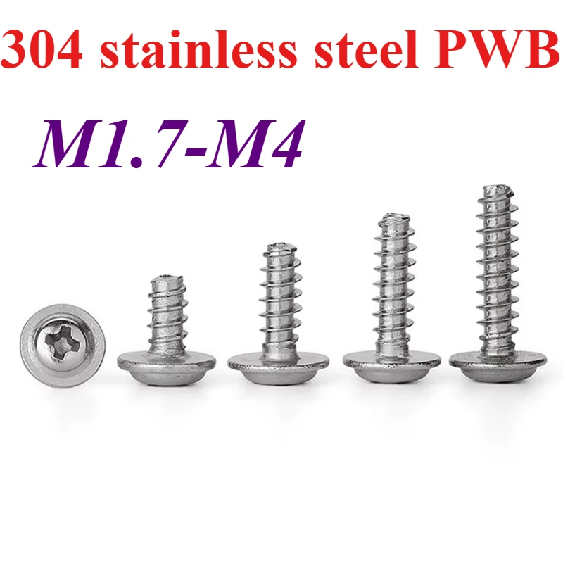 304 Stainless Steel PWB Cross Round Head Pan Head Flat Tail with Pad Self-Tapping Screw M1.7 M2 M2.2 M2.6 M3 M3.5 M4 Wood Screws