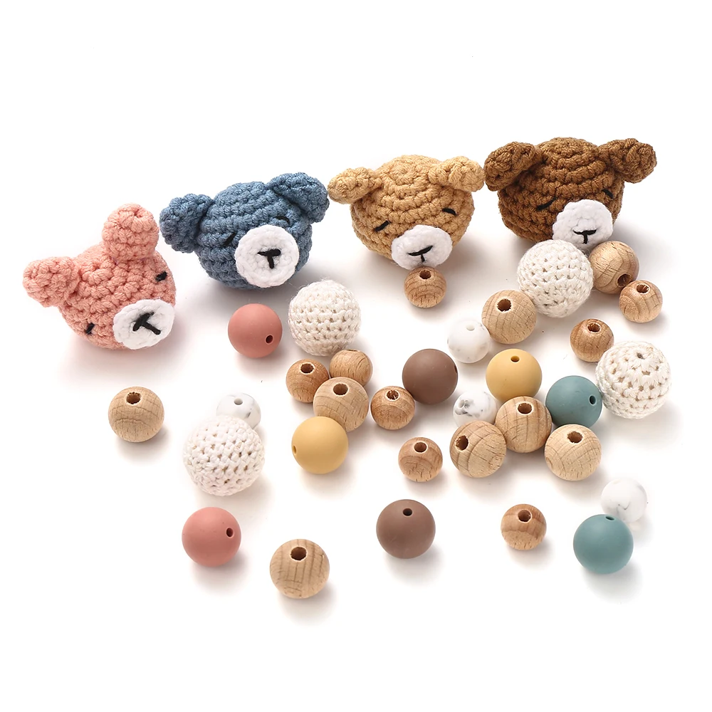 New Cartoon Animal Shape Wood Beads Round Beads Set For Jewelry Making DIY Craft Bracelet Necklace Pacifier Chain Accessories