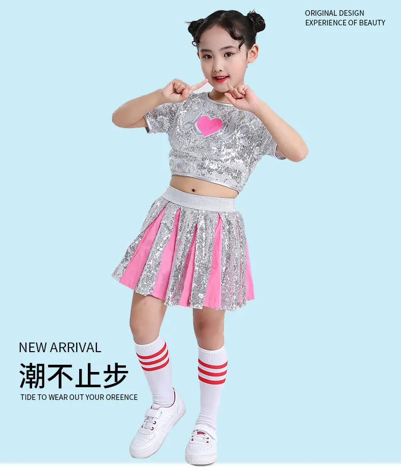 Girl Jazz Dance Costumes Kid Stage Dancing Sparkling Sequin Hip Hop for Girls Modern Ballroom Dance Child Cheerleading Costume