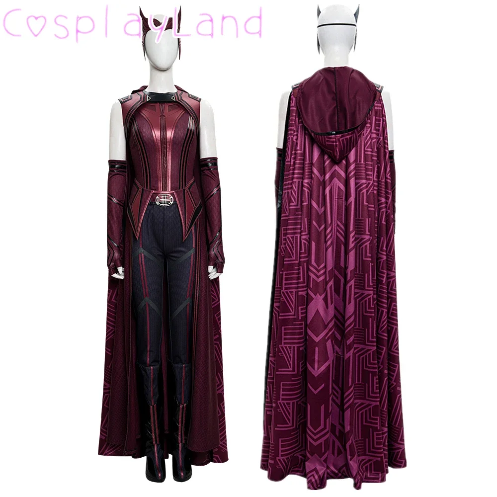 

Wanda Maximoff Cosplay Costume Adult Female Witch Outfit Boots Red Printing Cape Halloween Costumes Women Suit Custom Size