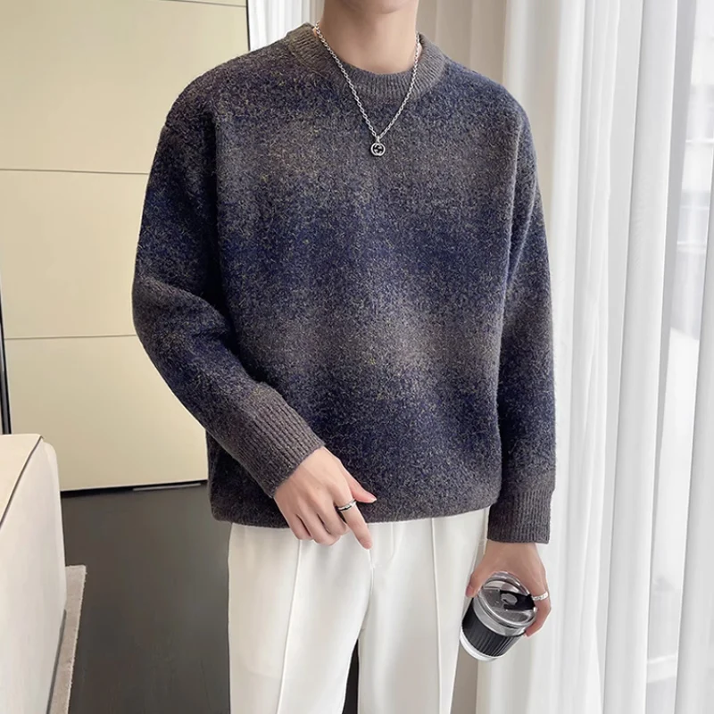 

Thiened Long Sve round Ne Вязаный свитер для мужчин Зимняя теплая внутренняя одежда с капюшоном adient Color Light Maturi Sle Ca...