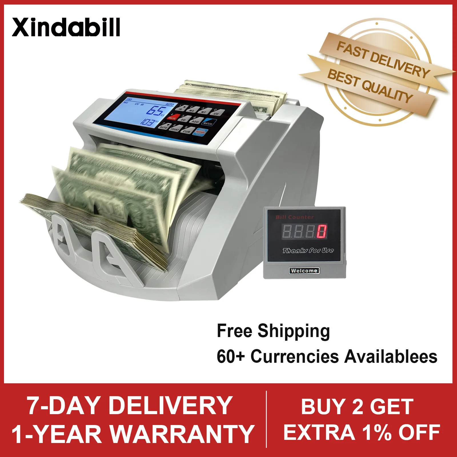 XD-2100 UV MG IR Money Counting Machine Multi-currency Bill Counter Detector with Calculator