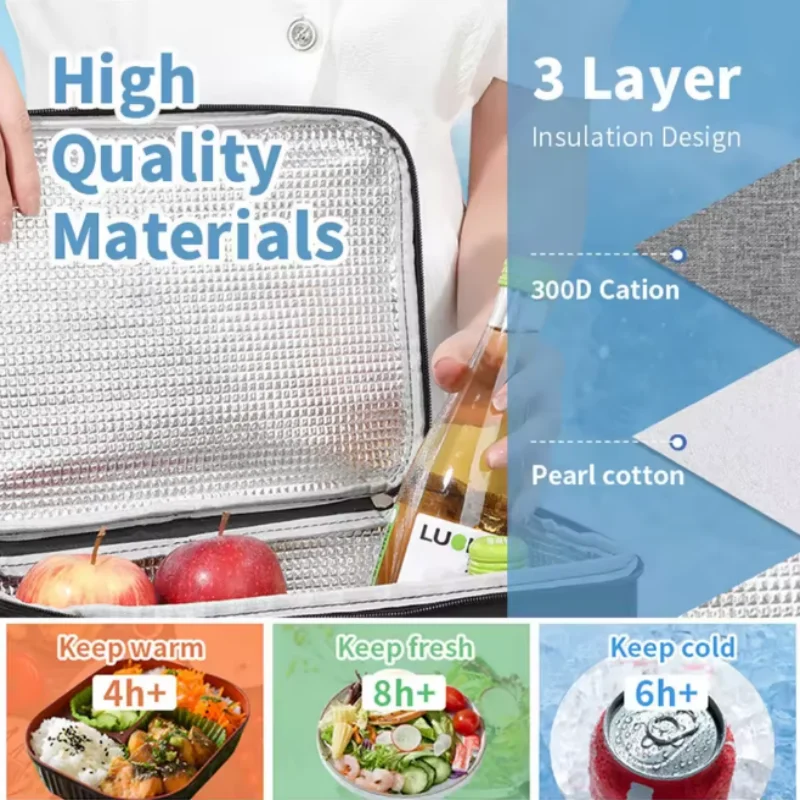 Thickened Waterproof Insulated Lunch Box Bag for Students, Large Capacity Portable Food Tote with Handheld Handle & Removable Sh