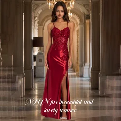 NFYN Long Burgundy Stain Evening Dress Appliques Lace Party Dress For Wedding Special Occasion Dress with High Split Customized