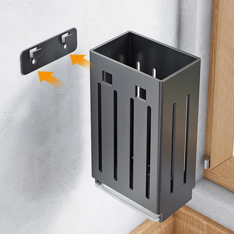 Kitchen Accessories Chopsticks Knife Rack Spoon Holder Black Wall Mounted Kitchen Storage Knife And Fork RackShelf FR902