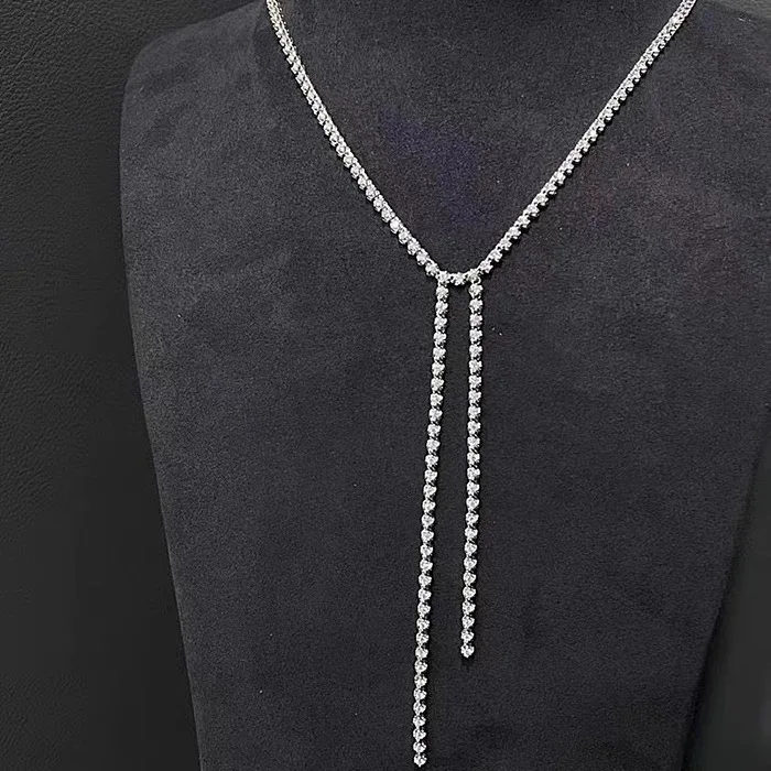 S925sterlingsilvernecklace long and short fringed full diamond necklace fairy stud earrings female light luxury collarbone chain
