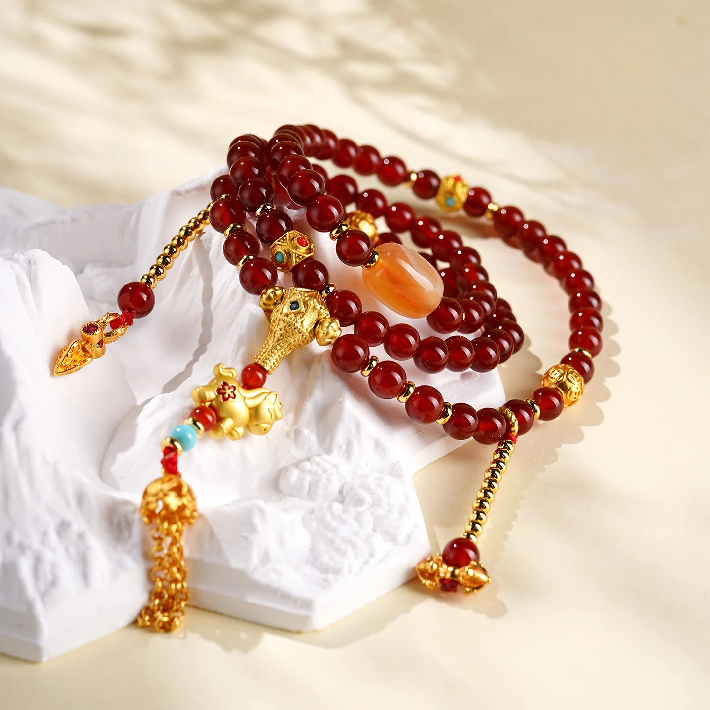 

2026 Horse Year Genuine Natural Red Agate Multi Circle Bracelet Chinese Zodiac Horse Prayer Beads Rosary Lucky Protection Daily