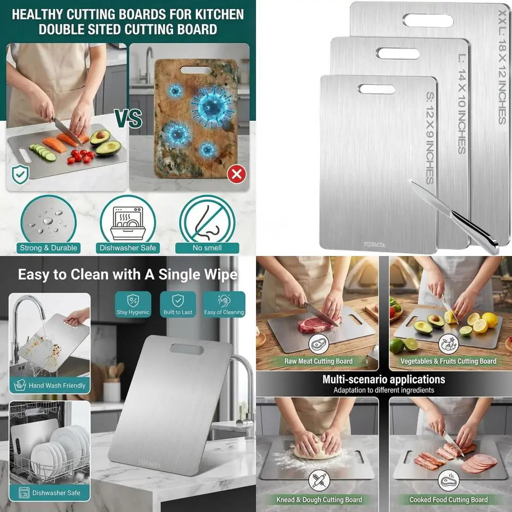 

Double-Sided Titanium Chopping Board, Non-Toxic, Easy Clean for Meat, Vegetables, Fruits (S+L+XXL)