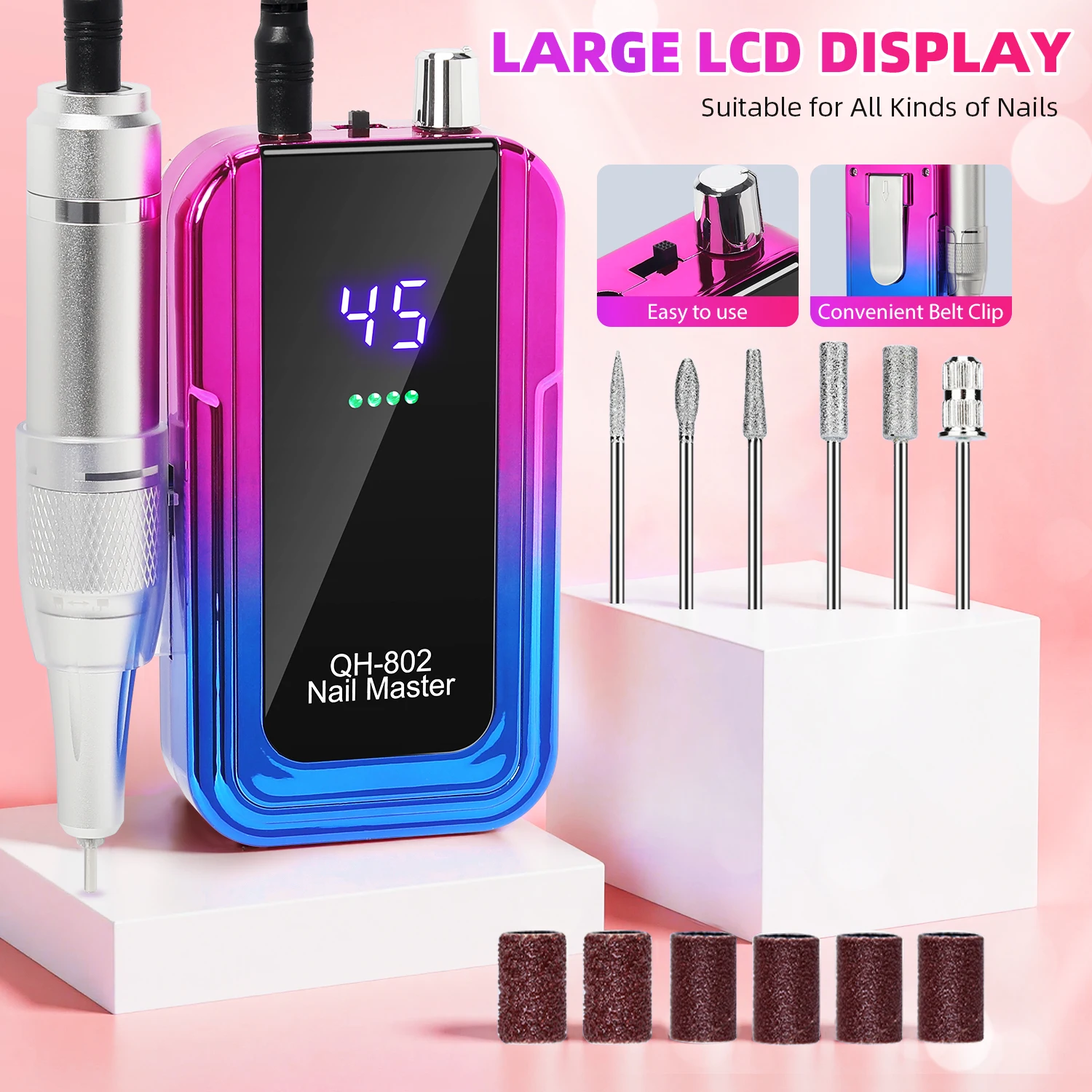 45000RPM高速ネイルドリルマシンセット プロ仕様 安全 ネイルポリッシュサンダー ネイルドリルビット 電動メタルマニキュアペン