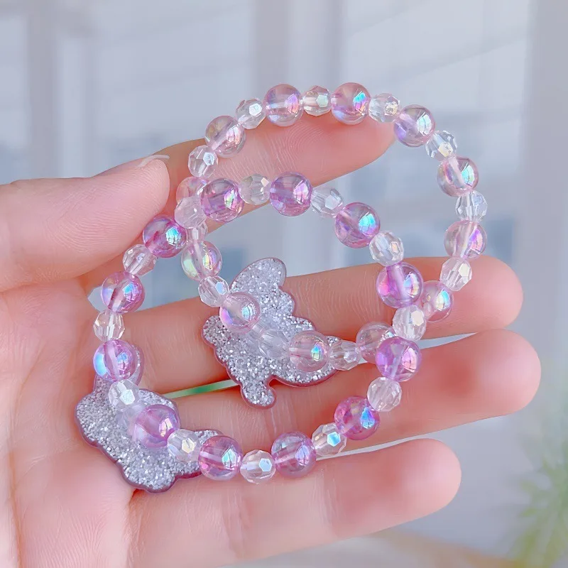 Disney Stitch Beaded Hair Rope for Women Fashion Anime Cartoon Angel Pink or Purple Jewelry Accessories Girls Holiday Gifts
