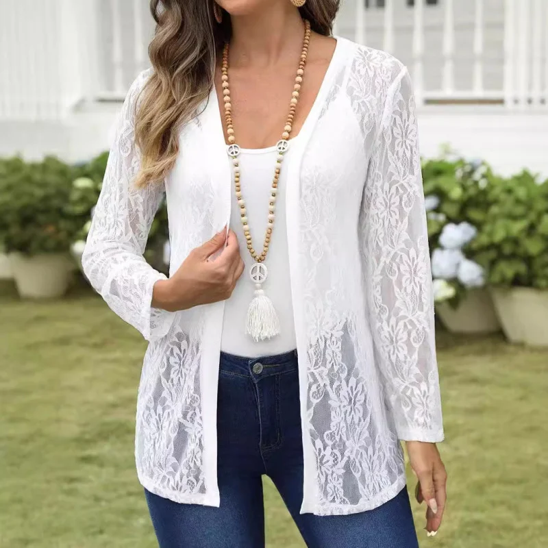 

European and American New2025New Autumn Winter Elegant Women's Fashion Lace Hollow Out Patchwork Long Sleeve Jacket2025