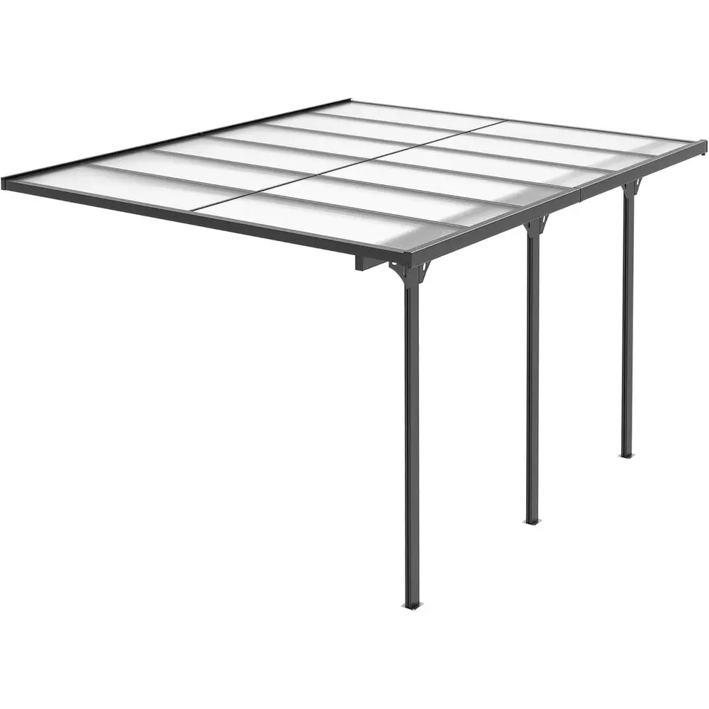 

12' x 10' Outdoor Polyte Pergola, Transparent UV Blocking Awning, Hardtop Deck Gazebo with Adjustable Posts and Height, , Gray