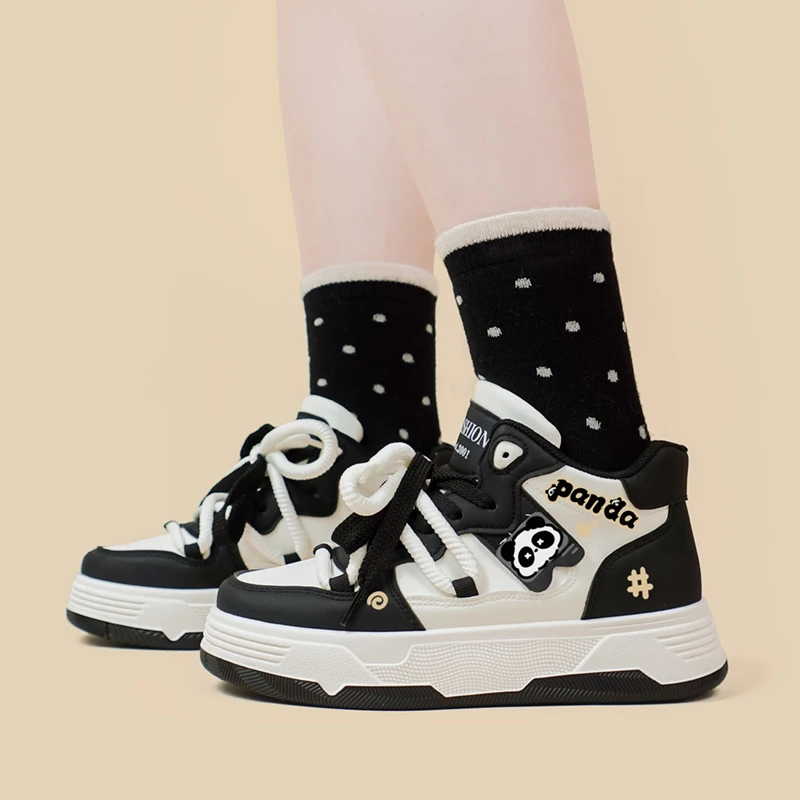 Amy and Michael 2024 Cute Anime Panda Shoes Lovely Girls Students High Top Sports Casual Sneakers Female Woman Vulcanize Shoes