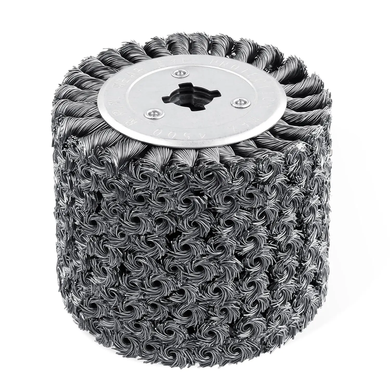 

4.7"x4" Twisted Steel Wire Wheel for Metal Rust Removal, Wood Grain Restoration, Multi-Surface Texturing Tool with Quad Keyway