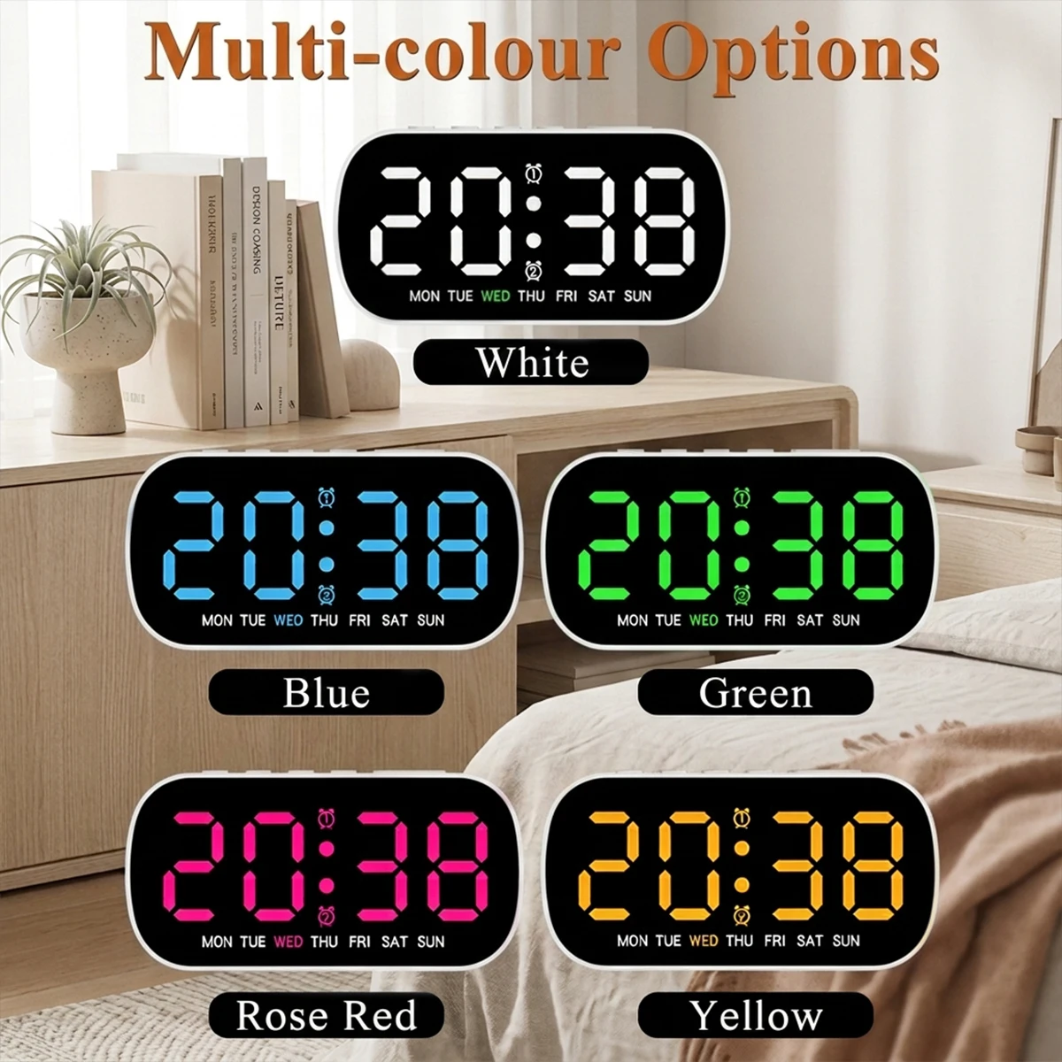 LED Digitaler Wecker USB-Betrieben Temperatur Datum Woche Doppelter Alarm Nachtmodus Schlummerfunktion 5 Helligkeitsstufen 12/24H LED-Uhr – Detail 5