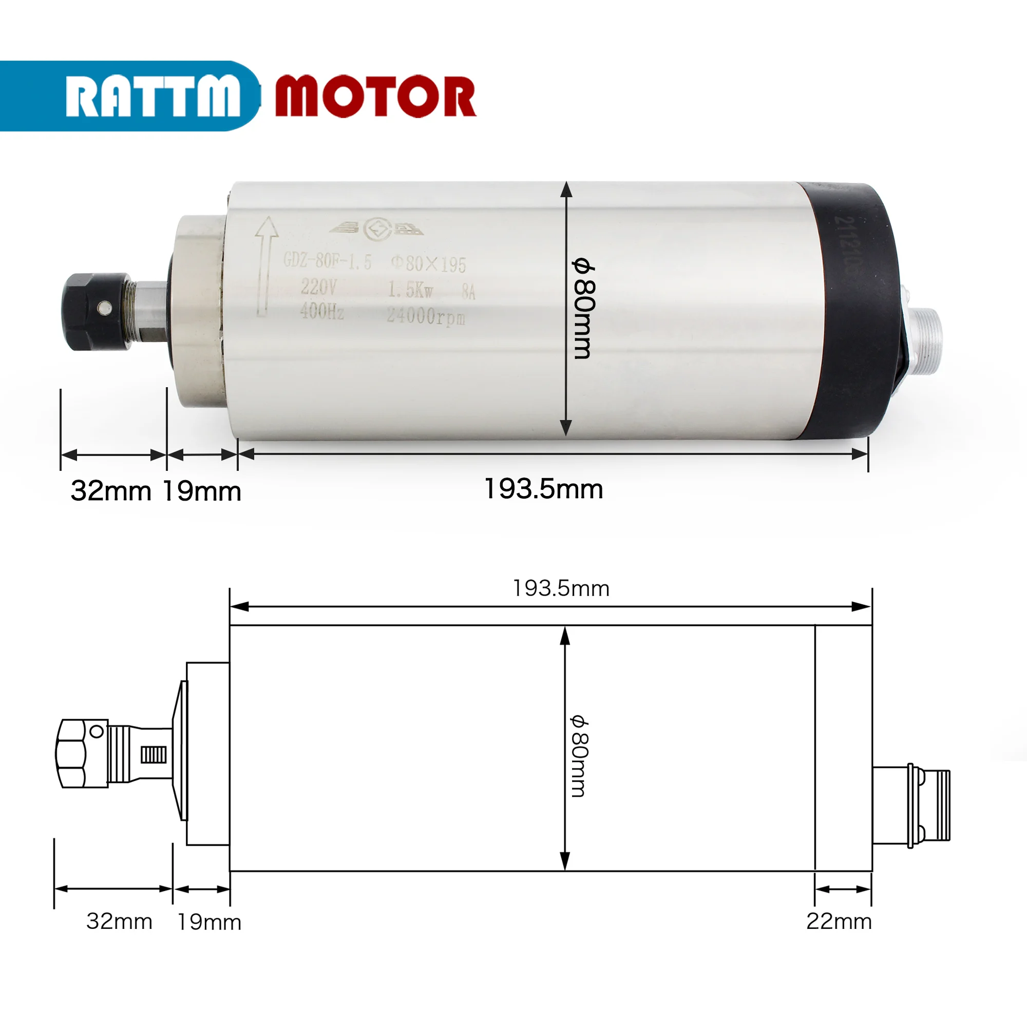 Imagem -03 - Motor do Eixo Refrigerado a ar com Quatro Rolamentos Er16 Pinça Roteador Cnc Gravador Conversores de Freqüência 220v 1.5kw