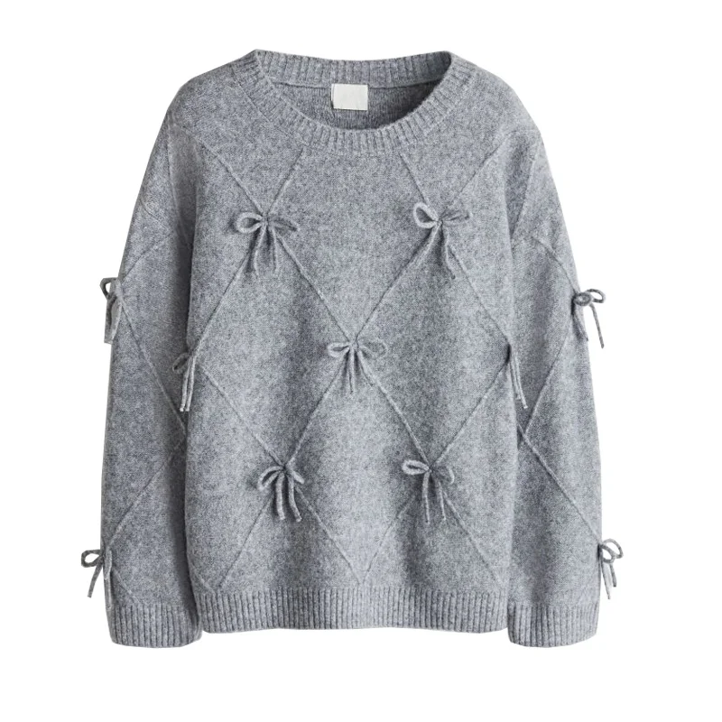 

Autumn Winter New Women's Lazy Sle round Ne Long Sve Knot Decorated Knitted Sweater Loose Fit Polyester Fiber