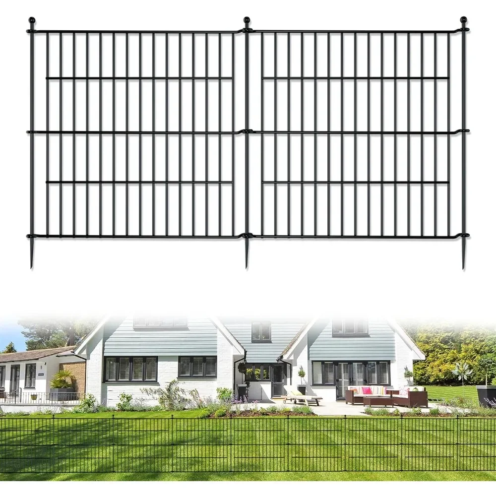 Garden Fence, 10 Panels No Dig, 24 in(H) X 20 Ft(L) Animal Barrier Fencing Rustproof Metal Wire Panel Border, Garden Fence