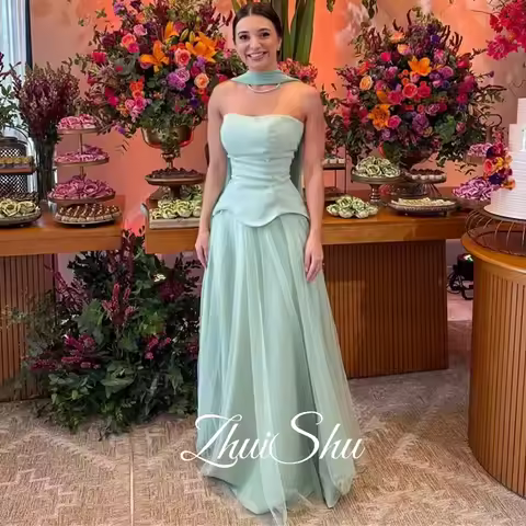 ZHUISHU Off the Shoulder Cocktail Long Prom Dresses Elegant Strapless Evening Dresses Woman Mint Green Evening Dress Customized