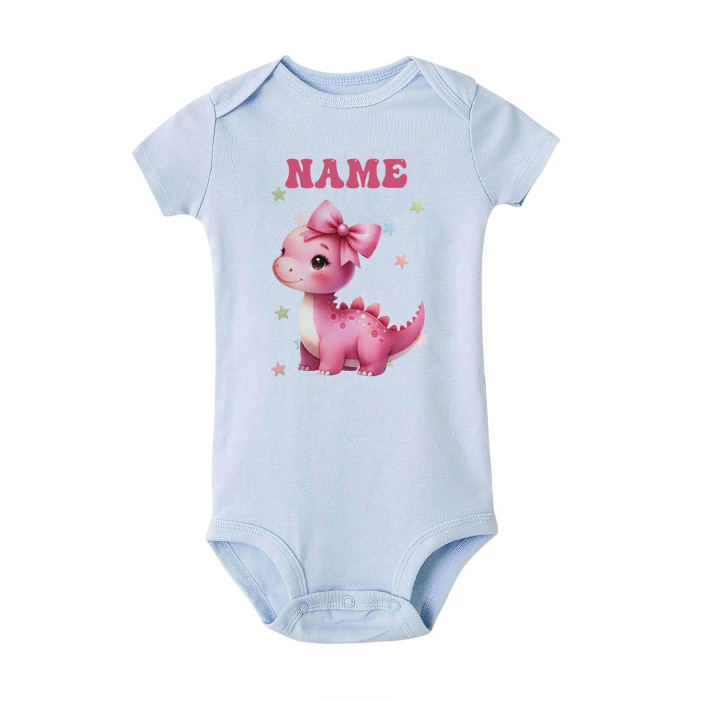 Personalized Dinosaur with Name Baby Bodysuit Newborn Romper Toddler Short Sleeve Outfit Girl Summer Jumpsuit Infant Shower Gift