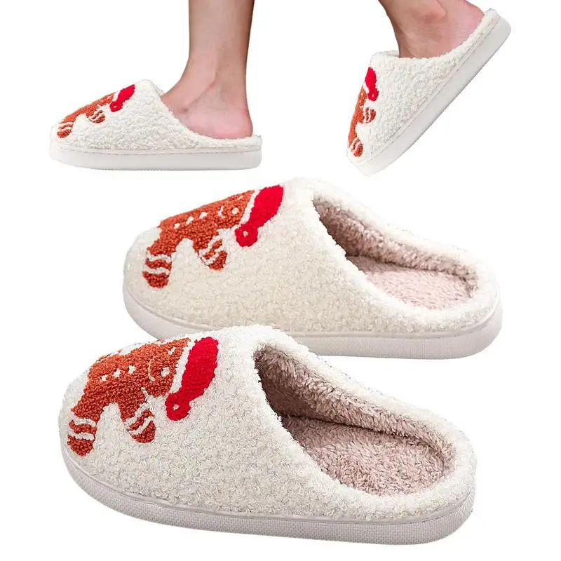 Christmas Gingerbread Slippers Anti-Slip Holiday Slipper Christmas Indoor Slipper Fleece Outdoor Slippers House Shoes For