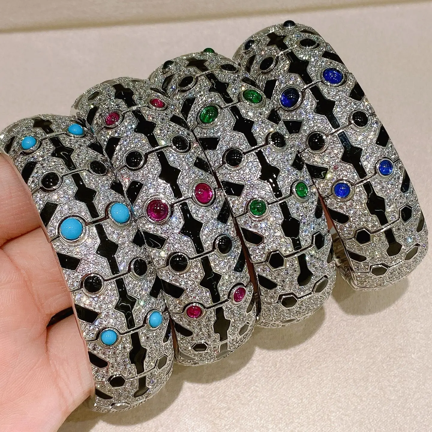 

KQDANCE Luxury Green Agate Gemstone Black Leopard Print Cuff Bangle Bracelet Silver 925 Women's Fine Jewelry Gift