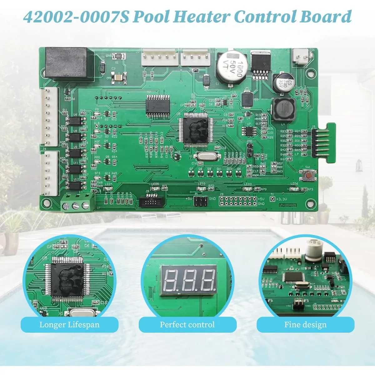 Pool Heater Control Board kit with Switch Membrane Pad 42002-0007S 472610Z Compatible with Mastertemp & Sta-Rite Max-E-Therm
