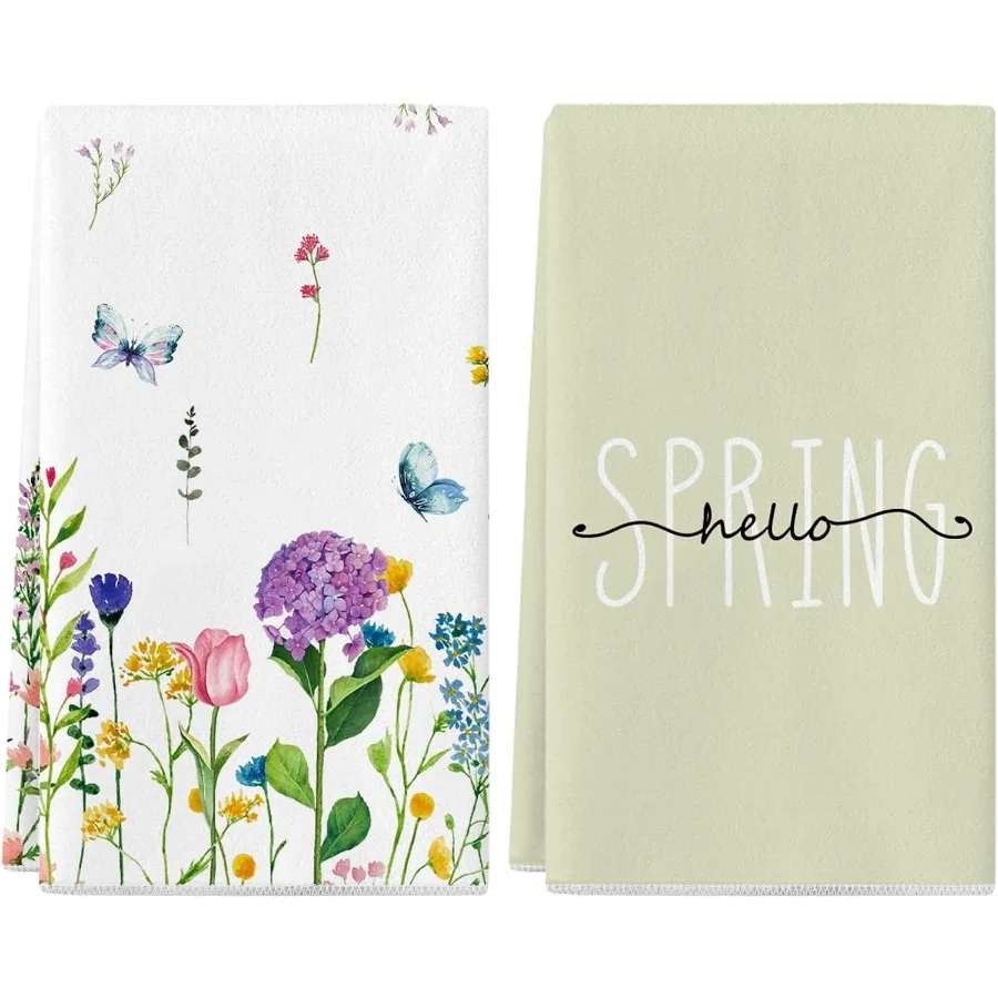 

Весенне-летние кухонные полотенца, набор из 2 кухонных полотенец 18x26 Ih, цветочный декор, полотенца для рук, сезонные летние украшения для сушки дома D