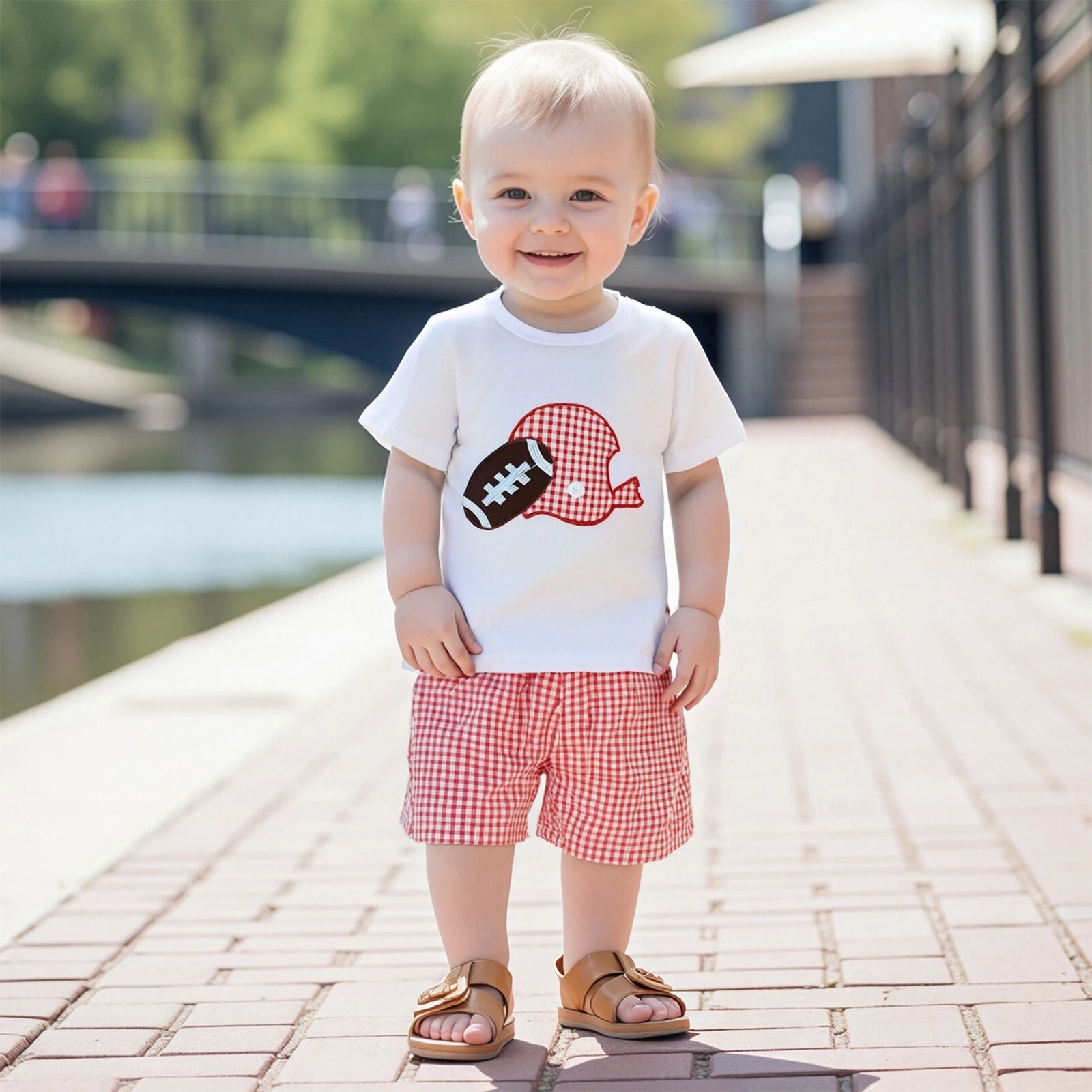 

2pcs Causal Toddler Baby Boys Summer Embroidery Rugby T-shirt with Plaid Shorts Kids Boys Shorts Clothes Sets