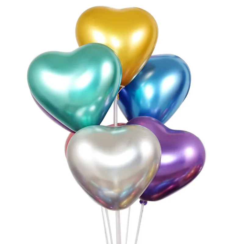 20pcs 10 Inch 2.2g Valentine's Day Party Decoration Wedding Room Decoration Supplies Heart-shaped Metal Latex Balloon
