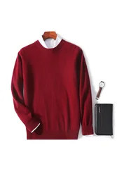 SuƩter de lana merina pura para hombre, jersey de manga larga con cuello redondo, ropa de punto bƔsica de Cachemira, primavera y otoƱo, 100%