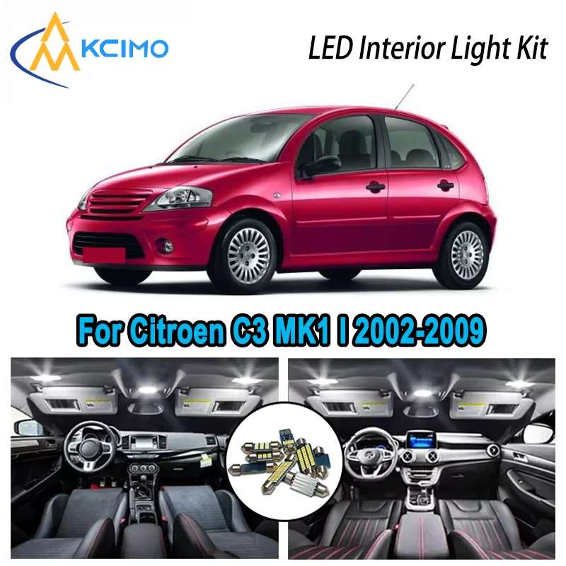 

High-Quality LED Interior Kit for Citroen C3 MK1 I 2002-2009 2003 2004 2005 Premium Error-Free Dome Map Trunk Automotive Lamps