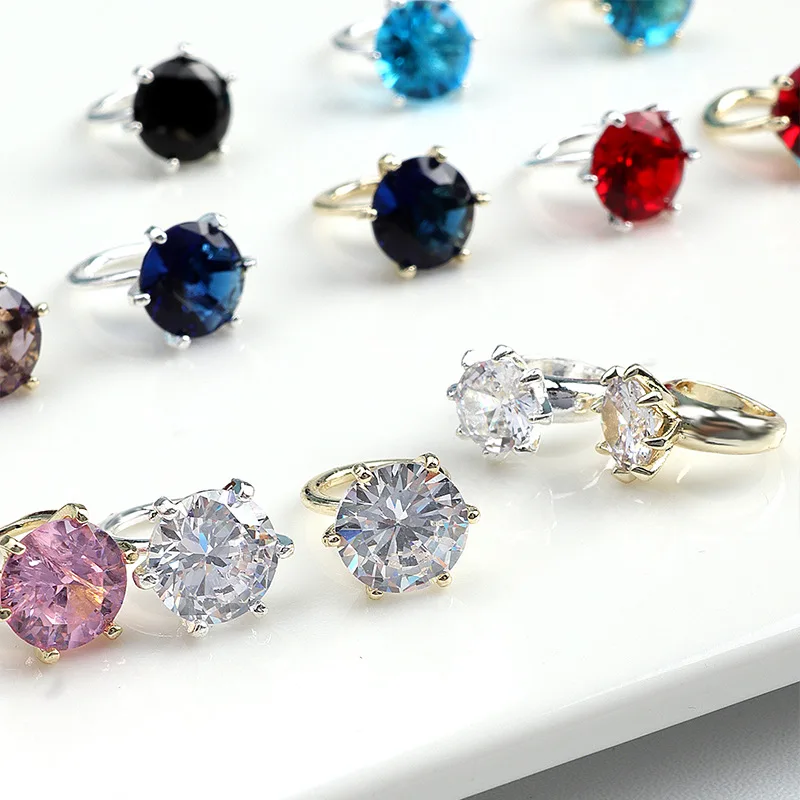 Anillo de diamante brillante para decoración de uñas, 2 uds., circonita 3D, anillo de aleación de diamante grande, piezas de joyería para uñas, piezas de uñas de boda japonesas DIY