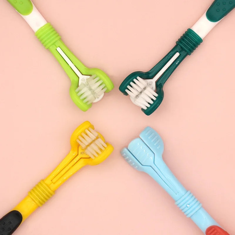 Three Sided Pet Toothbrush Three-Head Multi-angle Toothbrush Cleaning Dog Cat Brush Bad Breath Teeth Care Tool Cleaning Mouth