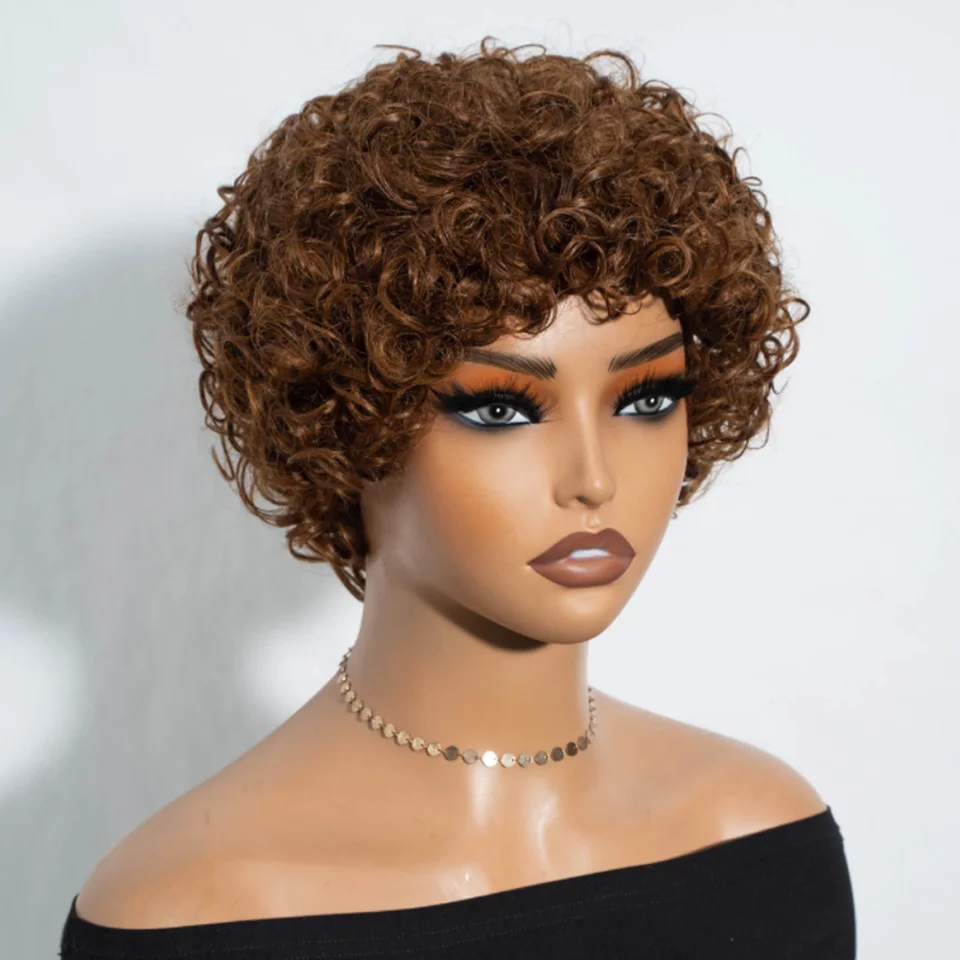 Joedir Reddish Brown Afro Kinky Curly 100% Human Hair Wigs For Women Peruvian Remy Hair Ready To Go 180 Density Big Curly Wigs