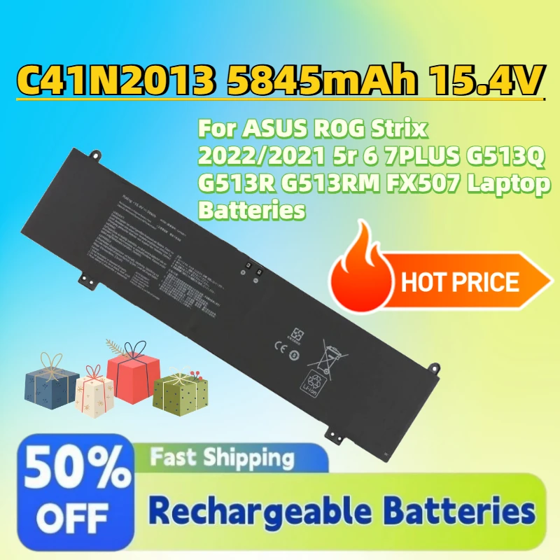 

In Stock New C41N2013 5845mAh 15.4V Battery for ASUS ROG Strix 2022/2021 5r 6 7PLUS G513Q G513R G513RM FX507 Laptop Batteries