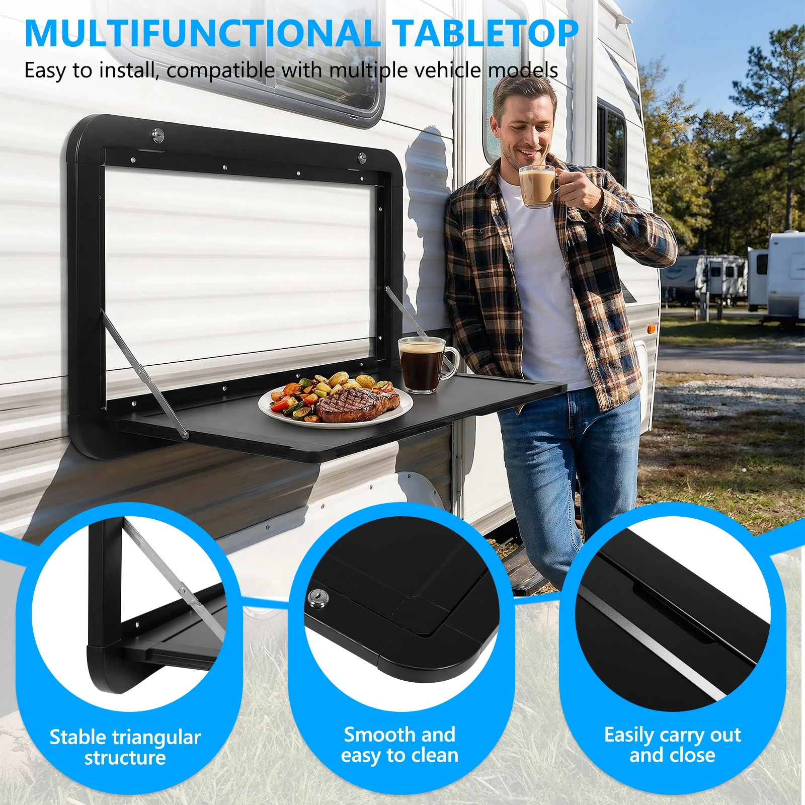 

32x18inch Campervan Outside Picnic Table with Locking Latches Lockable External Table Large Capacity for Campervans & Motorhomes