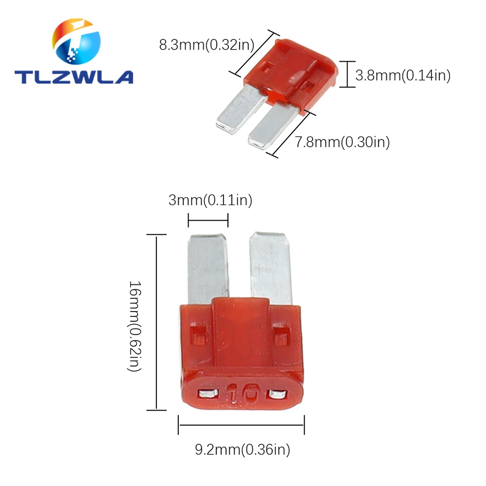 10PCS 5A 7.5A 10A 15A 20A 25A 30A AMP Micro 2 Long Leg Fuse 9mmx15.5mm Mini M2 Long Foot Automobile Fuse Insert