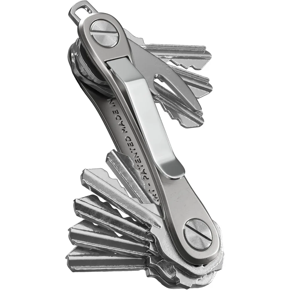 

Compact Titanium Key Holder with Bottle Opener Pocket Clip Expandable Organizer for Up to 14 Keys