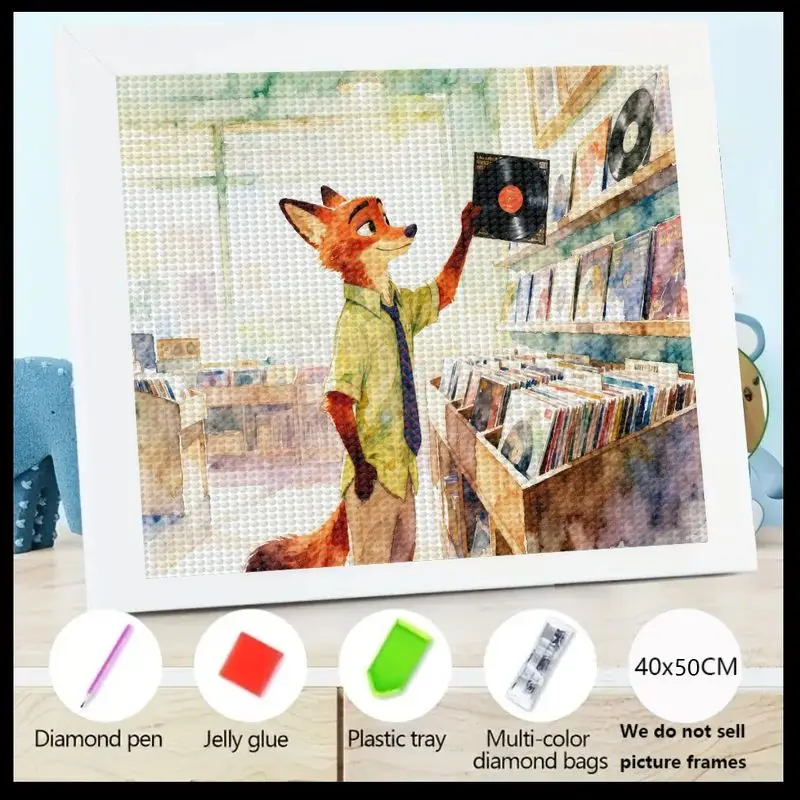 

1 шт. 5D DIY Full Drill Diamond Painting Kit, милый мультяшный Nick Wilde Fox Animal Art Craft из Zootopia, с магазином Record V