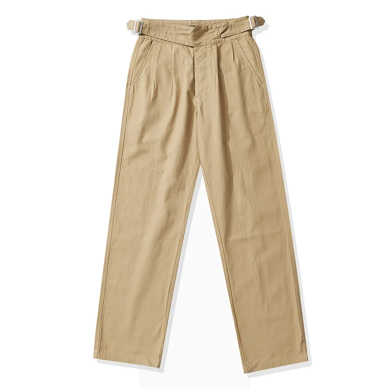 2025 American Autumn Vintage British 100% Cotton Army-Inspired Gurkha Pants - Men's Relaxed Fit Khaki Trousers Retro OKONKWO