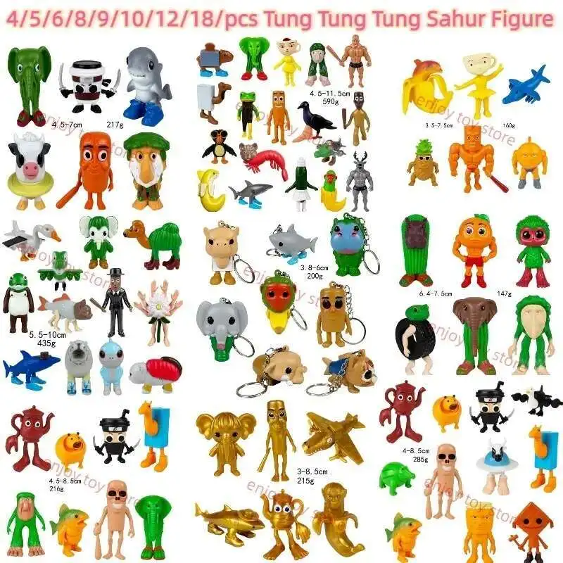 Figura Kawaii italiana Brainrot AI animales Tung Tung Sahur 5/6/8/12/18 Uds Tung Tung Sahur figura de acción para regalos de chico